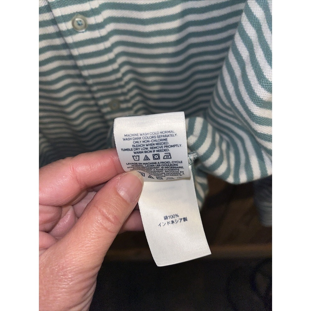 Preppy Lands End Shirt XL Green White Stripe Knit Button Up Long Sleeve Casual - Picture 10 of 15